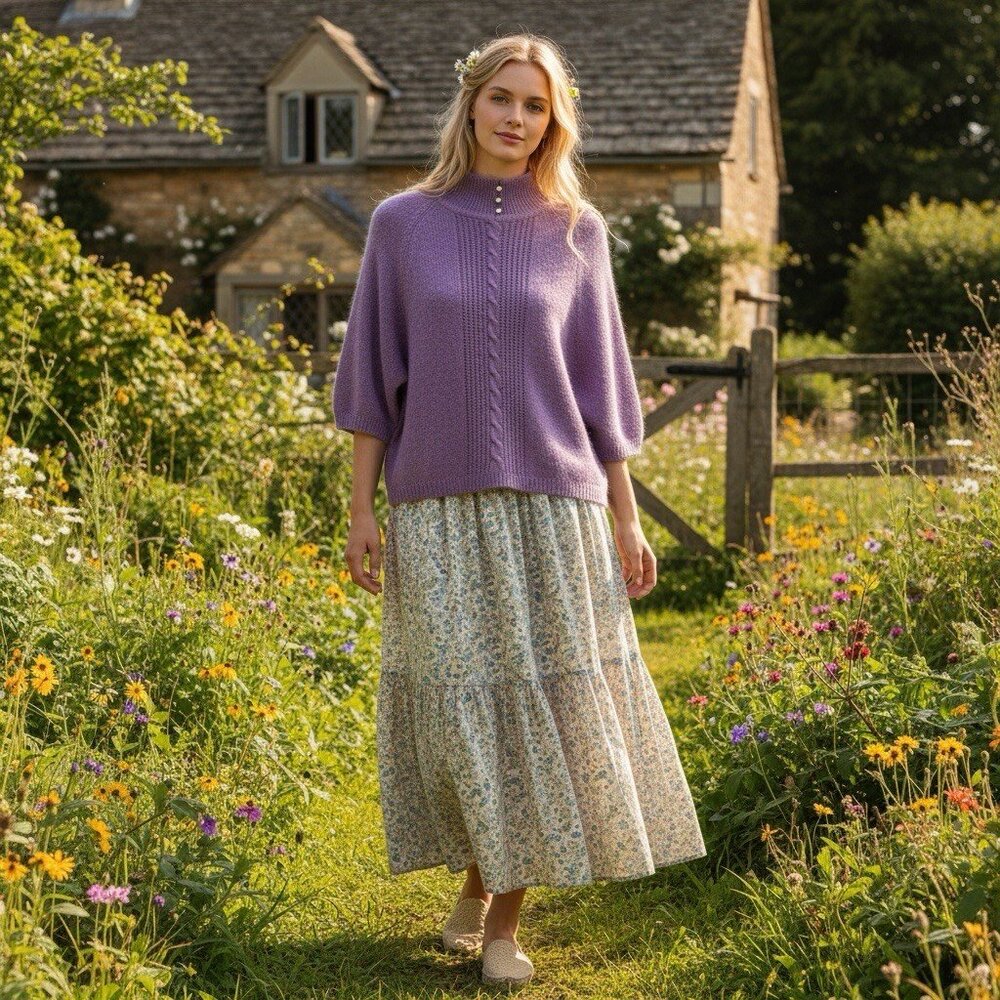 Vintage Work In Progress L Large Cottagecore Lavender‎ Silk Angora Wool Sweater
